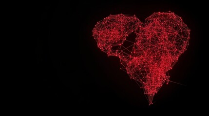 Abstract Red Heart Digital Art Network Connection