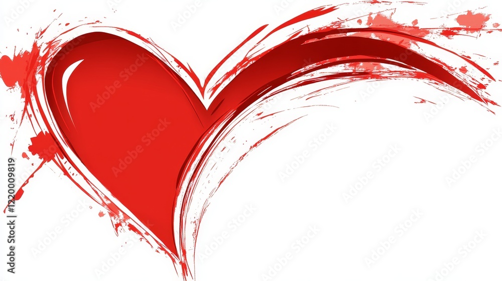Poster Abstract Red Heart with Dynamic Brush Strokes and Splashes
