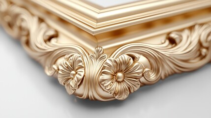Obraz premium Ornate gold frame corner detail, studio, white background, art