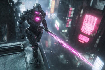 Naklejka premium Futuristic Cyberpunk Scene