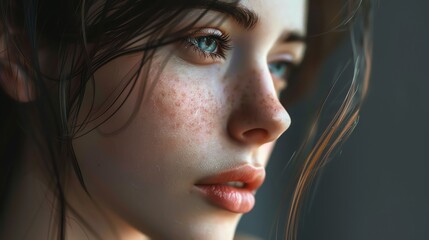 Fototapeta premium A digital painting of a woman looking to the side with a thoughtful expression.