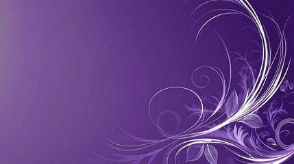 Abstract Purple Floral Design with Swirling Lines and Leaves
