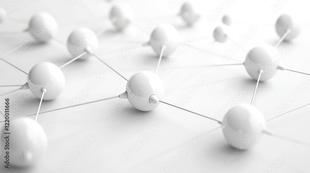 Poster a close-up view of interconnected white spheres and lines, symbolizing networks, connections, or mol