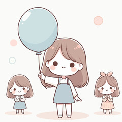 vector illustration of cute cartoon person holding a balloon