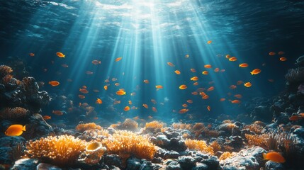 Fototapeta premium Illuminated Underwater Wonderland - Abstract Coral Reef Ecosystem with Soft Lighting