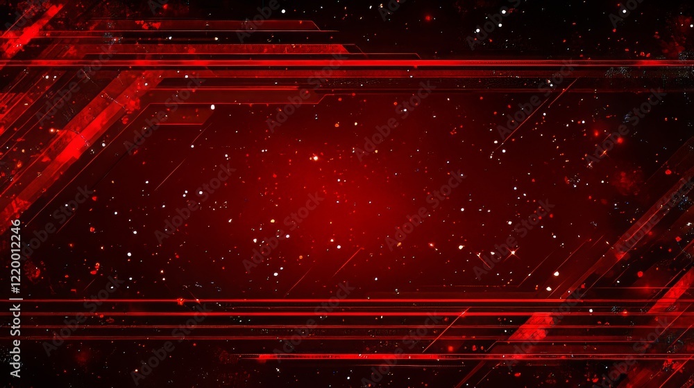 Aufkleber abstract red technology background with glowing lines and particles