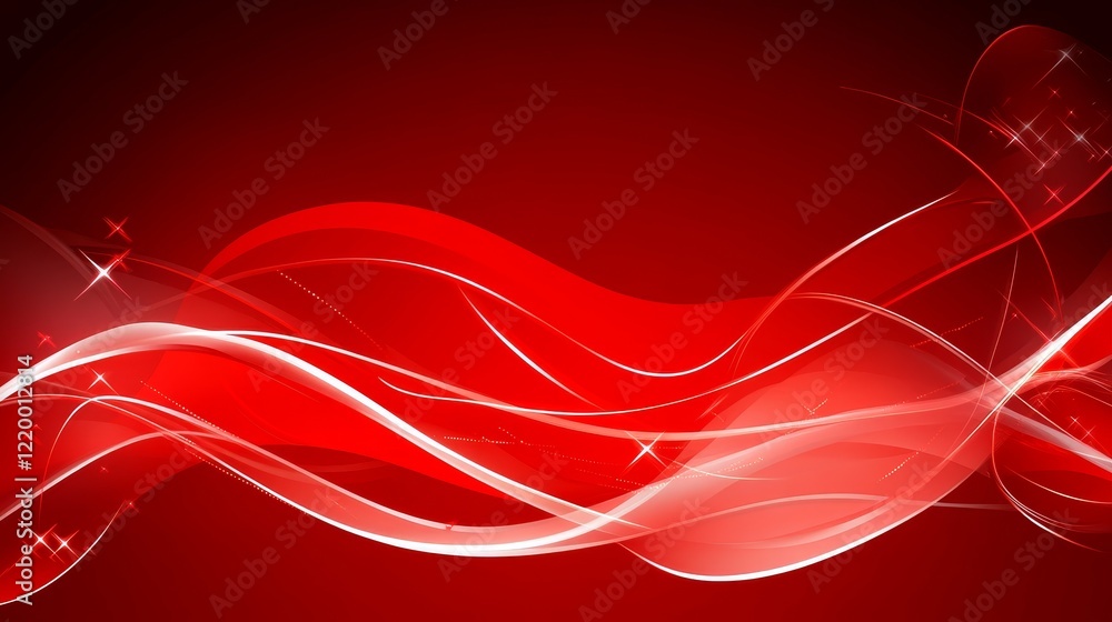 Poster abstract red wave design with sparkling lights
