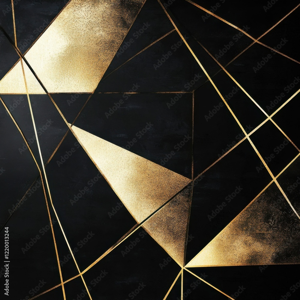 Aufkleber captivating metallic geometric abstract background with glowing golden triangles and polygons