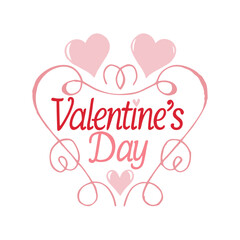 Hand Lettered Valentine's Day Text Banner on white background. Greeting Card Template.