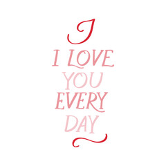 Valentine's Day Hand Lettering with Hearts for Card.