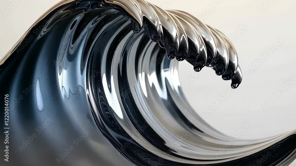 Poster captivating metallic wave forms a stunning visual display reminiscent of ocean dynamics in an artful