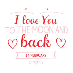 Happy Valentine's Day Banner Designed with Doodle Heart Elements. Text I love you to the moon and back.