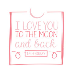 Doodle Hearts and Typography Feature on Valentine's Day Banner. Lettering I love you to the moon and back.