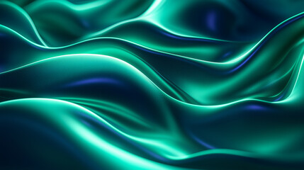 Obraz premium Abstract teal and blue waves background with smooth flowing fabric and light reflections