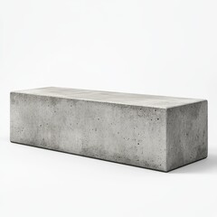 Modern minimalist concrete bench isolated on white background.