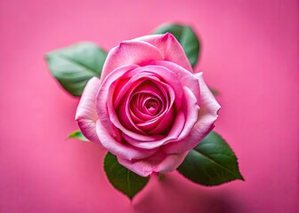 Obraz premium Rose Essence Photography: Overhead Pink Background, Fresh Flower, Copy Space - Candid Image