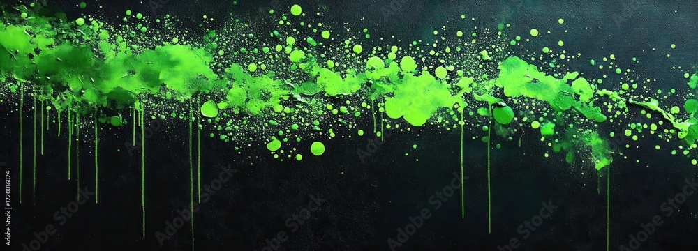 Poster abstract grunge background in black and green with halftone dots and splash elements