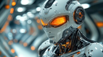 Fototapeta premium Cybernetic Entity - Captivating Futuristic Humanoid Robot Concept Art With Dramatic Shadows