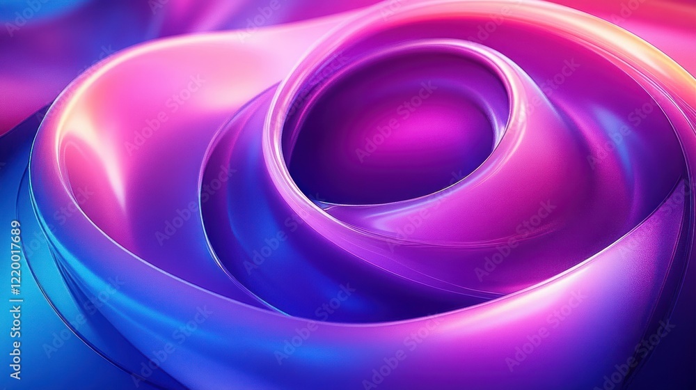 Poster dynamic abstract composition of swirling glossy rings in blue and purple shades with gradient effect