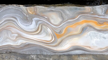 Abstract Swirling Stone Texture in Gray, White, and Orange Hues