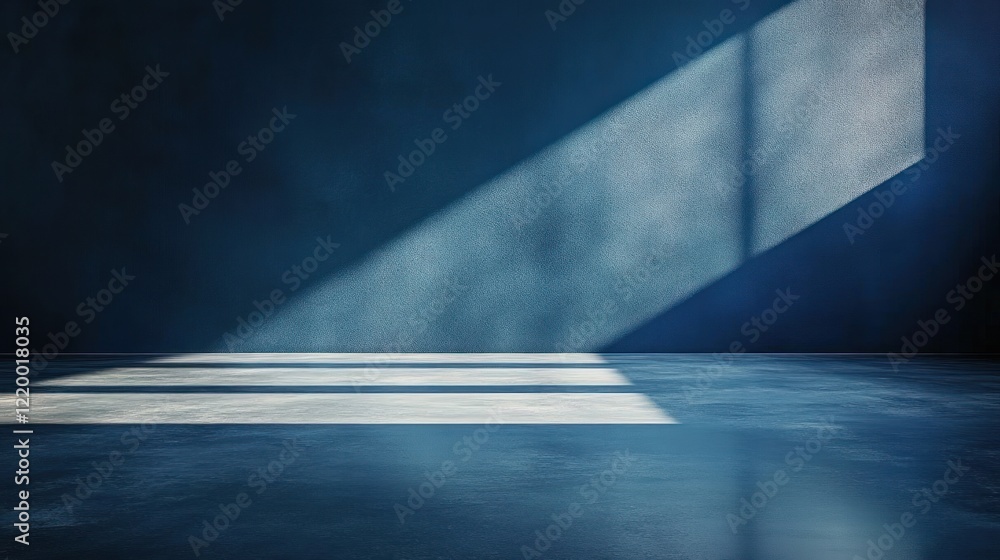 Poster minimalist studio with concrete floor and blue walls for product display
