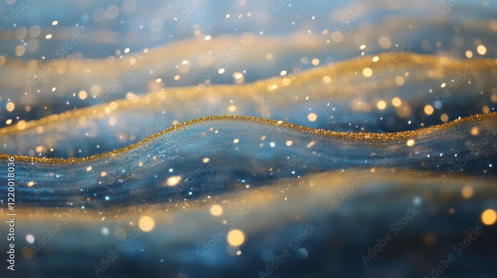 Aufkleber abstract background with gold and blue wavy lines and sparkling particles.