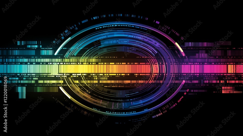 Poster abstract tech rainbow data stream circular hud
