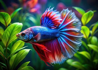 Fototapeta premium Stunning Betta Fish Photography: Rule of Thirds Composition, Vibrant Colors, Aquatic Life