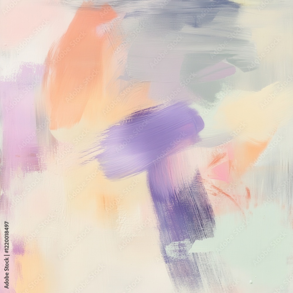 Poster vibrant abstract brushstrokes in soft pastel tones blending effortlessly on canvas