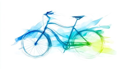 Abstract Watercolor Bicycle Design, Green Blue Hues