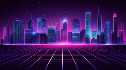 Futuristic Neon Cityscape with Isolated Urban Background