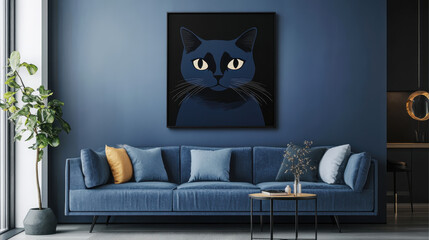 Midnight Cat Portrait: A captivating abstract art print of a sleek black cat with mesmerizing yellow eyes, adding a touch of mystique and sophistication to any modern interior. 