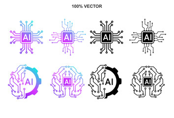 Artificial intelligence stars logo generation, generate AI button, generated sign, chat with AI, artificial intelligence online tool concept vector template