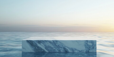 Polished Grey Marble Slab Reflecting on Calm Water Surface at Dawn or Dusk