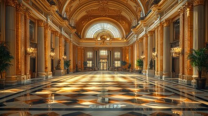 Fototapeta premium Grand Golden Hall: Opulent Interior Architecture