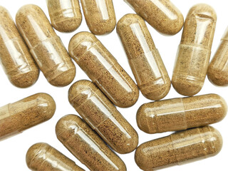 Herbal capsule medicine isolated on a white background