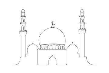 Minimalist continuous line art drawing of Mosque. Mosque icon. Vector illustration.