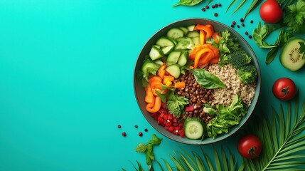 Healthy salad preparation kitchen food photography vibrant environment overhead view nutritional concept