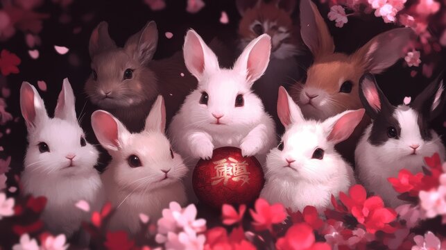 Adorable Bunnies Celebrate Spring Festival Gathering