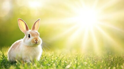 Obraz premium Adorable Bunny Rabbit in Sunny Spring Meadow