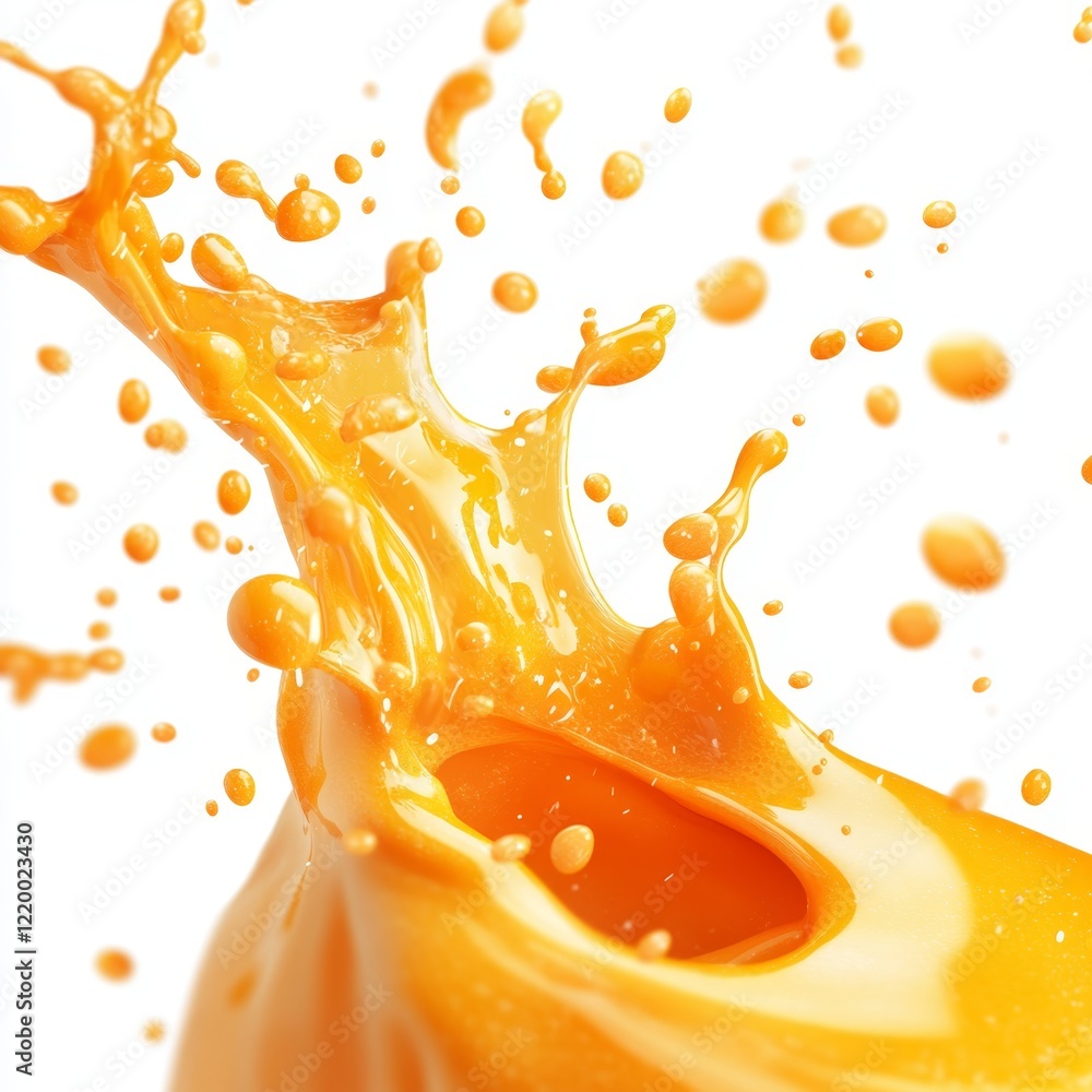 Poster realistic splash of fresh orange juice creating dynamic flow effect