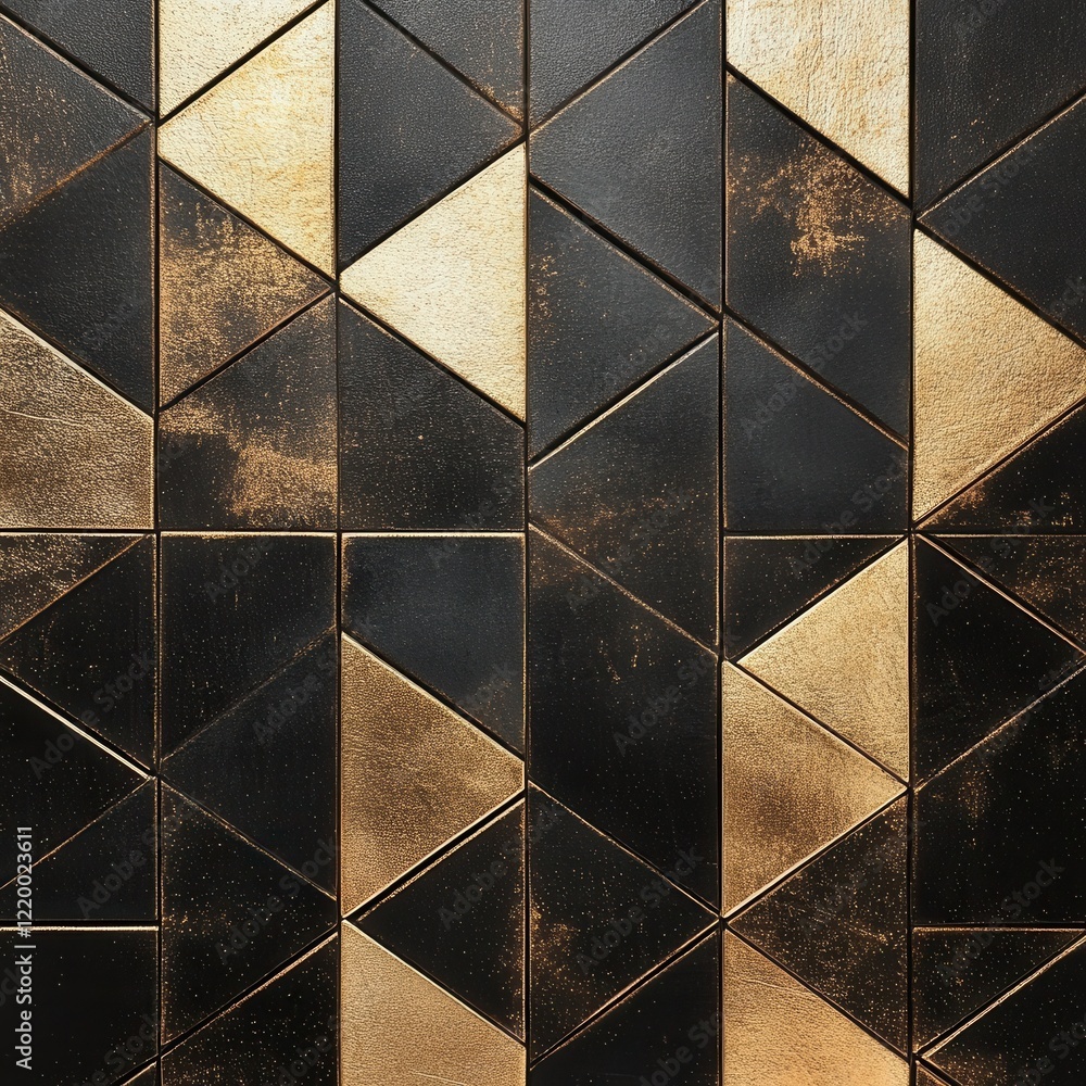 Poster Dramatic Geometric Metallic Mosaic Backdrop with Faceted Triangles and Squares in Copper and Bronze Tones