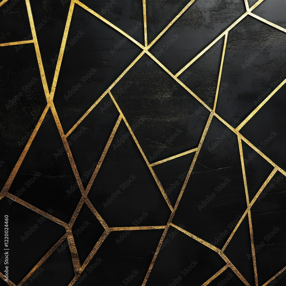 Poster dramatic geometric abstract black and gold background with intersecting angular lines and shapes