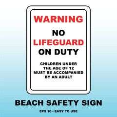 Beach Safety Sign: No Lifeguard on Duty Vector Design