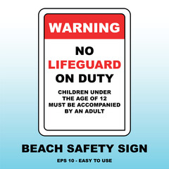 Beach Safety Sign: No Lifeguard on Duty Vector Design
