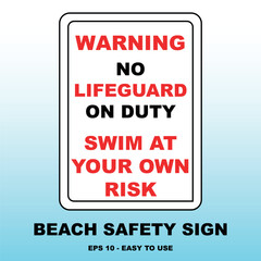 No Lifeguard Beach Signage: Safety Warning Vector Design