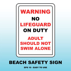 No Lifeguard on Duty Beach Sign Vector Illustration