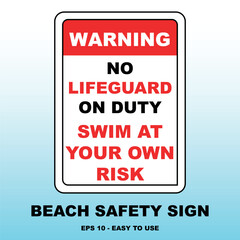 No Lifeguard Beach Signage: Safety Warning Vector Design