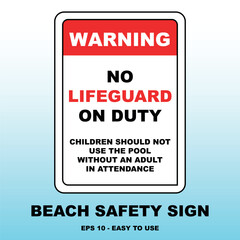 No Lifeguard Beach Signage: Safety Warning Vector Design