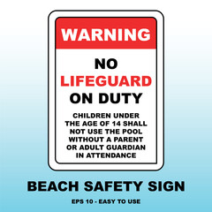 No Lifeguard Beach Signage: Safety Warning Vector Design